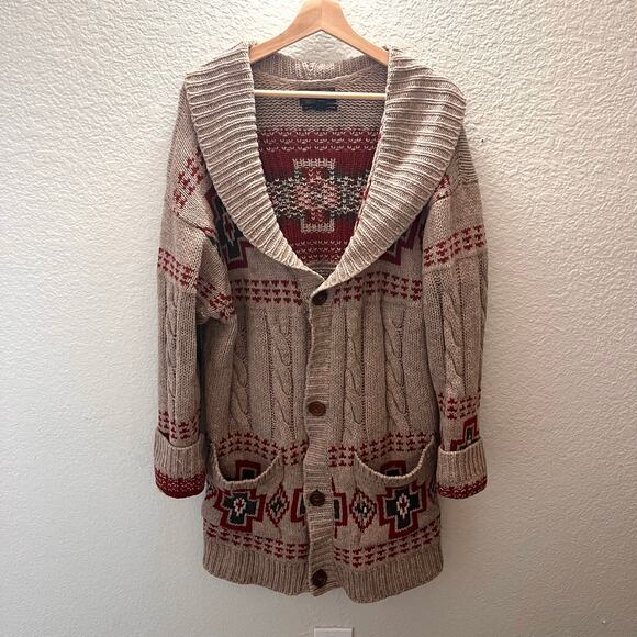 Pendleton Portland Collection Cable Cardigan 100% Virgin Wool Sweater Tribal M - Picture 3 of 9